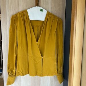 The Fold (Fold London) Mustard Wrap Silk Blouse - 12 (UK 16)